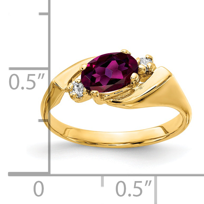 14k Yellow Gold 7x5mm Oval Rhodolite Garnet AA Diamond ring