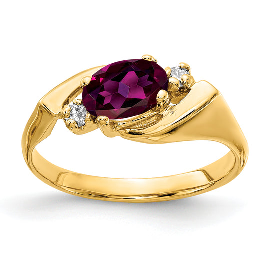 14k Yellow Gold 7x5mm Oval Rhodolite Garnet AA Diamond ring