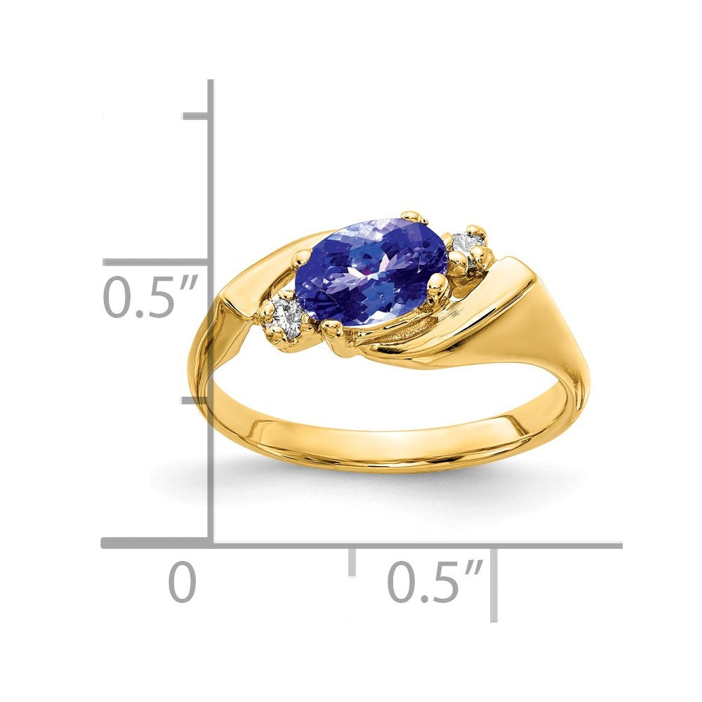 14k Yellow Gold 7x5mm Oval Tanzanite A Diamond ring