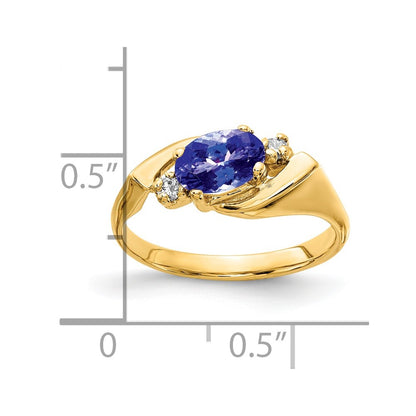14k Yellow Gold 7x5mm Oval Tanzanite A Diamond ring