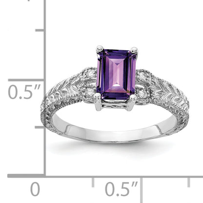 14k White Gold 7x5mm Emerald Cut Amethyst A Real Diamond ring