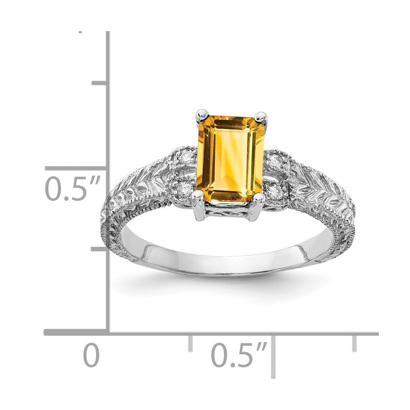 14k White Gold 7x5mm Emerald Cut Citrine AA Diamond ring