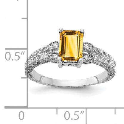 14k White Gold 7x5mm Emerald Cut Citrine A Real Diamond ring