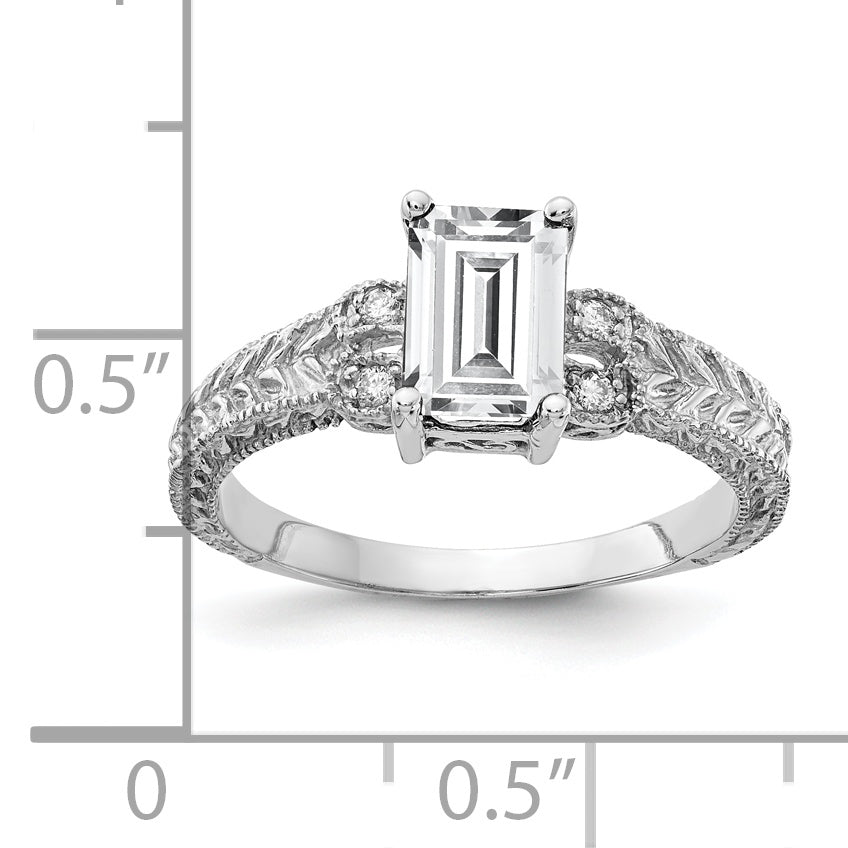 14k White Gold 7x5mm Emerald Cut Cubic Zirconia A Real Diamond ring