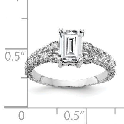 14k White Gold 7x5mm Emerald Cut Cubic Zirconia A Real Diamond ring