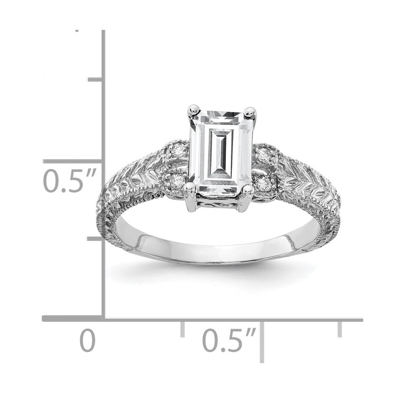 14k White Gold 7x5mm Emerald Cut Cubic Zirconia AA Diamond Ring