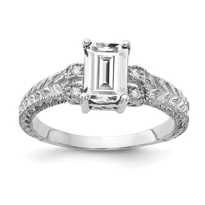 14k White Gold 7x5mm Emerald Cut Cubic Zirconia A Real Diamond ring