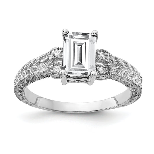 14k White Gold 7x5mm Emerald Cut Cubic Zirconia A Real Diamond ring