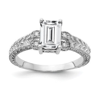 14k White Gold 7x5mm Emerald Cut Cubic Zirconia A Real Diamond ring