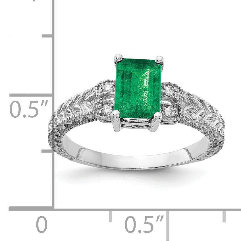 14k White Gold 7x5mm Emerald Cut Emerald A Real Diamond ring