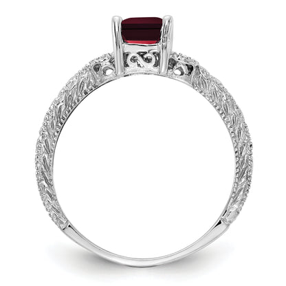 14k White Gold 7x5mm Emerald Cut Garnet A Real Diamond ring