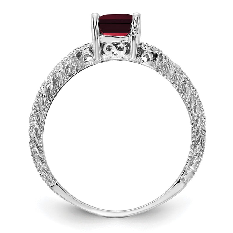 14k White Gold 7x5mm Emerald Cut Garnet A Real Diamond ring