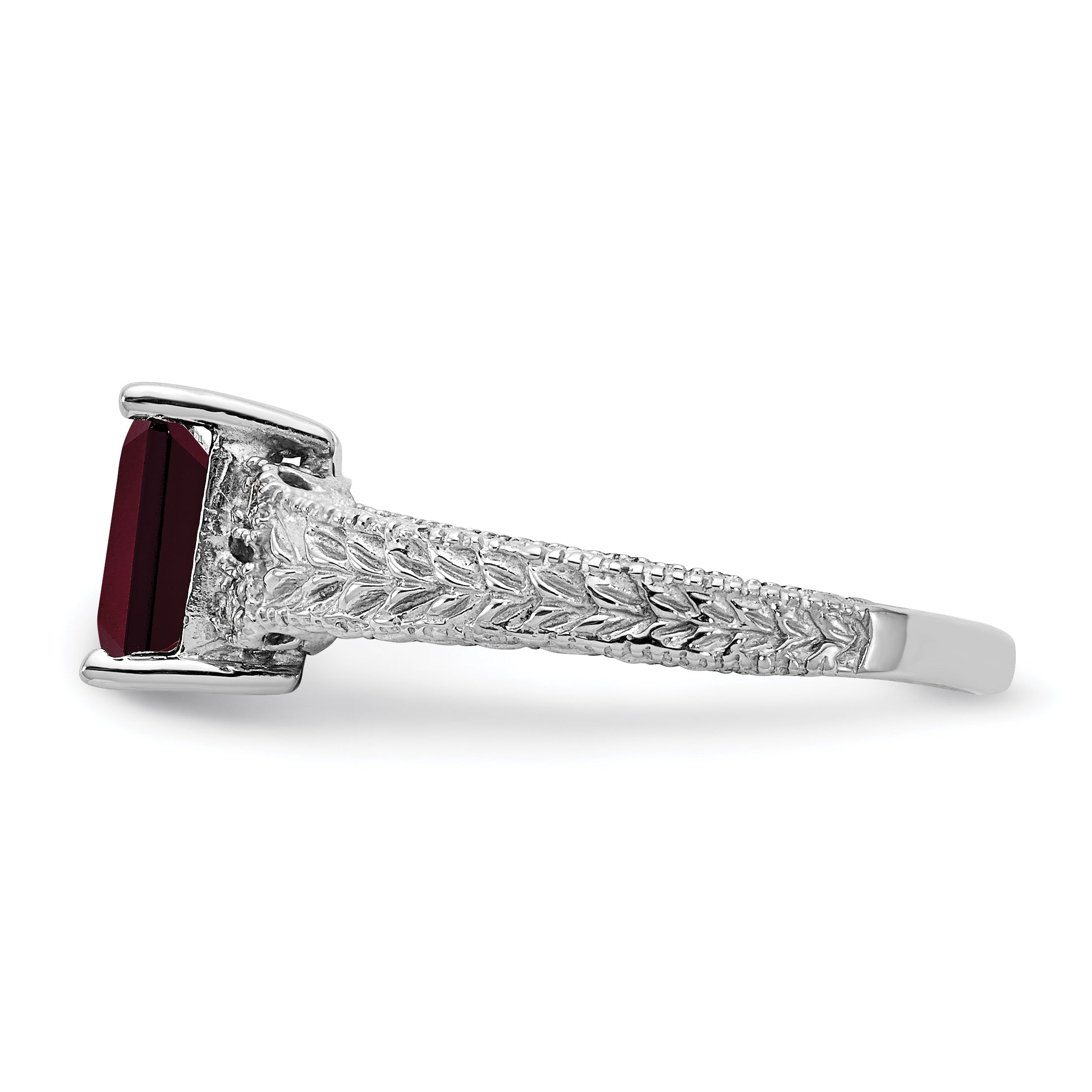 14k White Gold 7x5mm Emerald Cut Garnet A Real Diamond ring