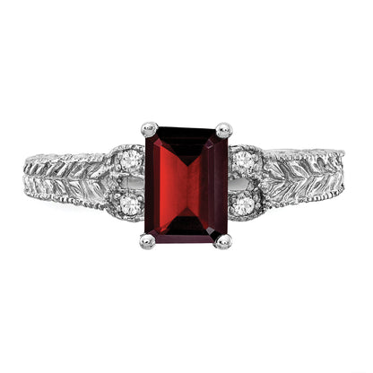 14k White Gold 7x5mm Emerald Cut Garnet A Real Diamond ring