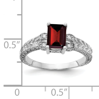 14k White Gold 7x5mm Emerald Cut Garnet A Real Diamond ring