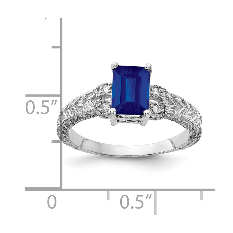 14k White Gold 7x5mm Emerald Cut Sapphire VS Diamond ring