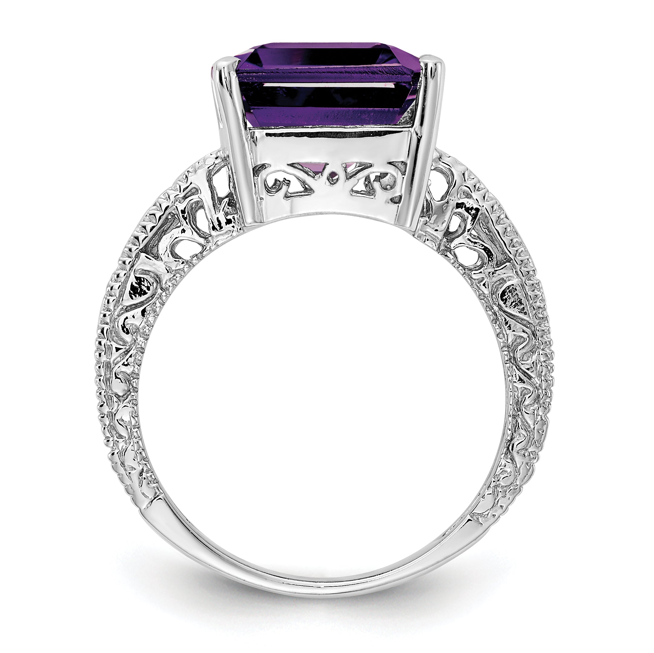 14k White Gold 12x10mm Emerald Cut Amethyst A Real Diamond ring