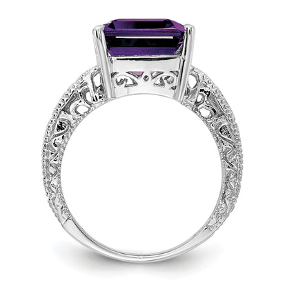 14k White Gold 12x10mm Emerald Cut Amethyst A Real Diamond ring