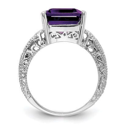 14k White Gold 12x10mm Emerald Cut Amethyst A Real Diamond ring