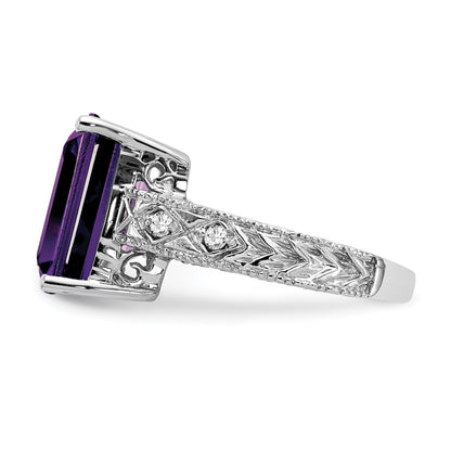 14k White Gold 12x10mm Emerald Cut Amethyst A Real Diamond ring