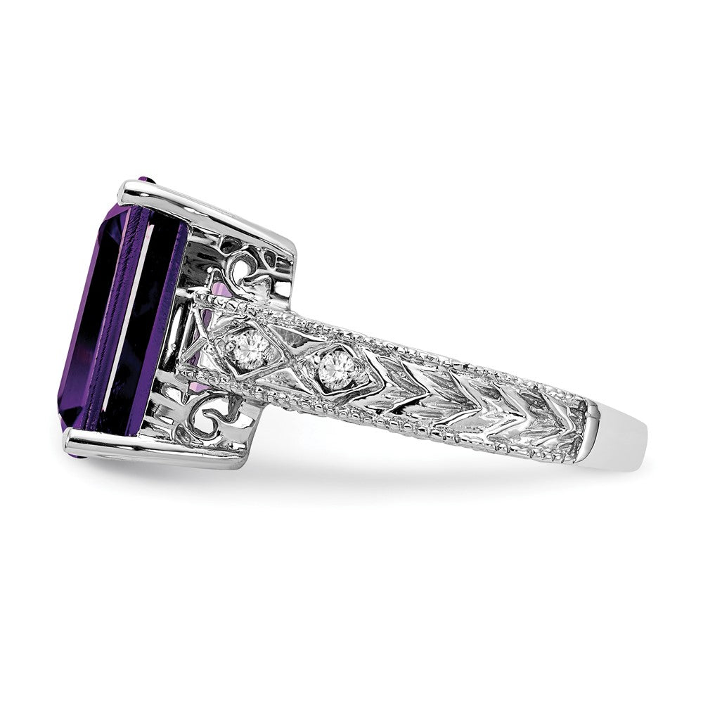 14k White Gold 12x10mm Emerald Cut Amethyst A Real Diamond ring
