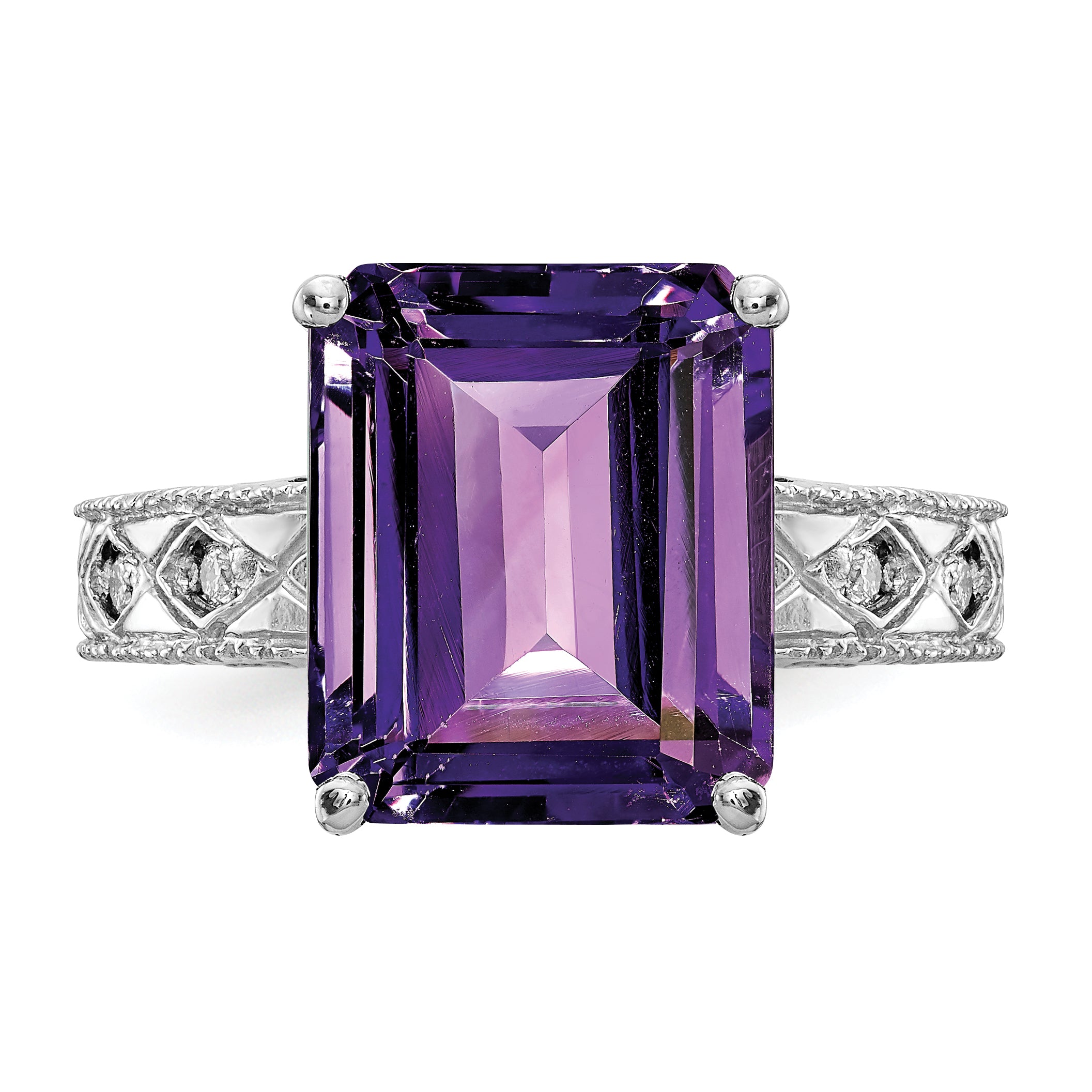 14k White Gold 12x10mm Emerald Cut Amethyst A Real Diamond ring
