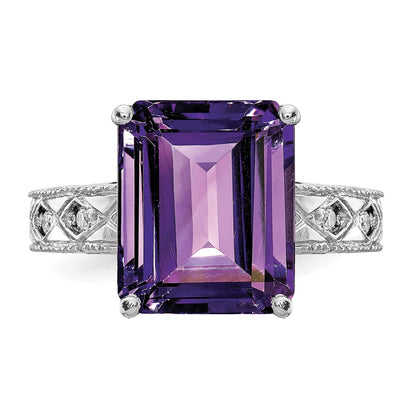 14k White Gold 12x10mm Emerald Cut Amethyst A Real Diamond ring
