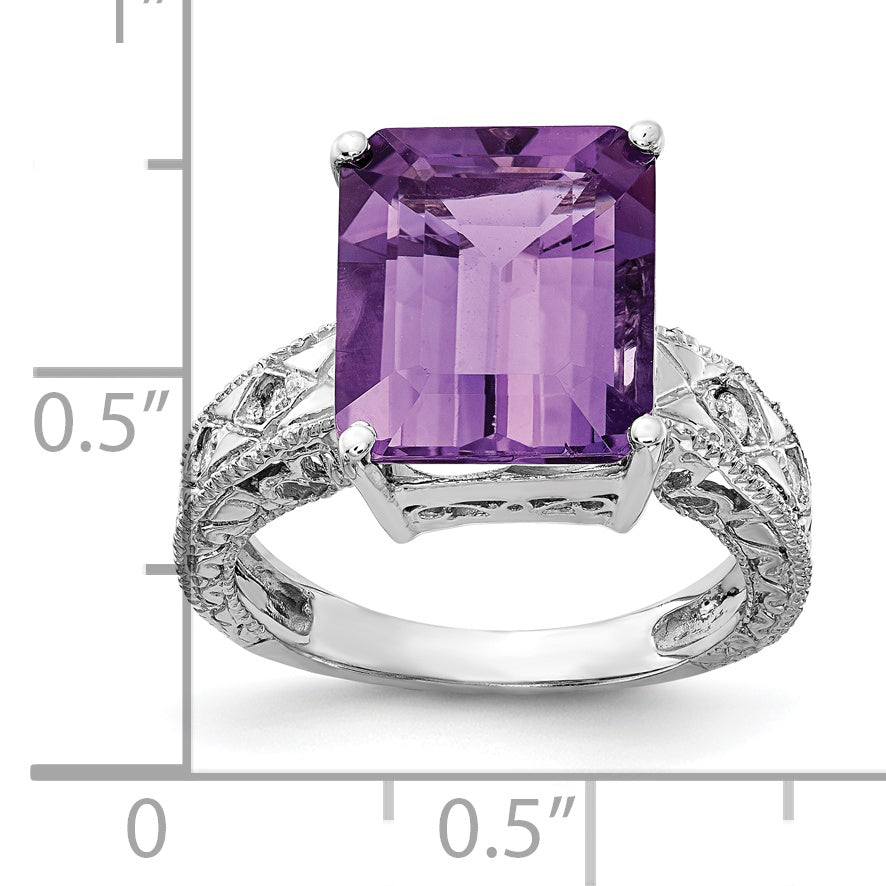 14k White Gold 12x10mm Emerald Cut Amethyst A Real Diamond ring