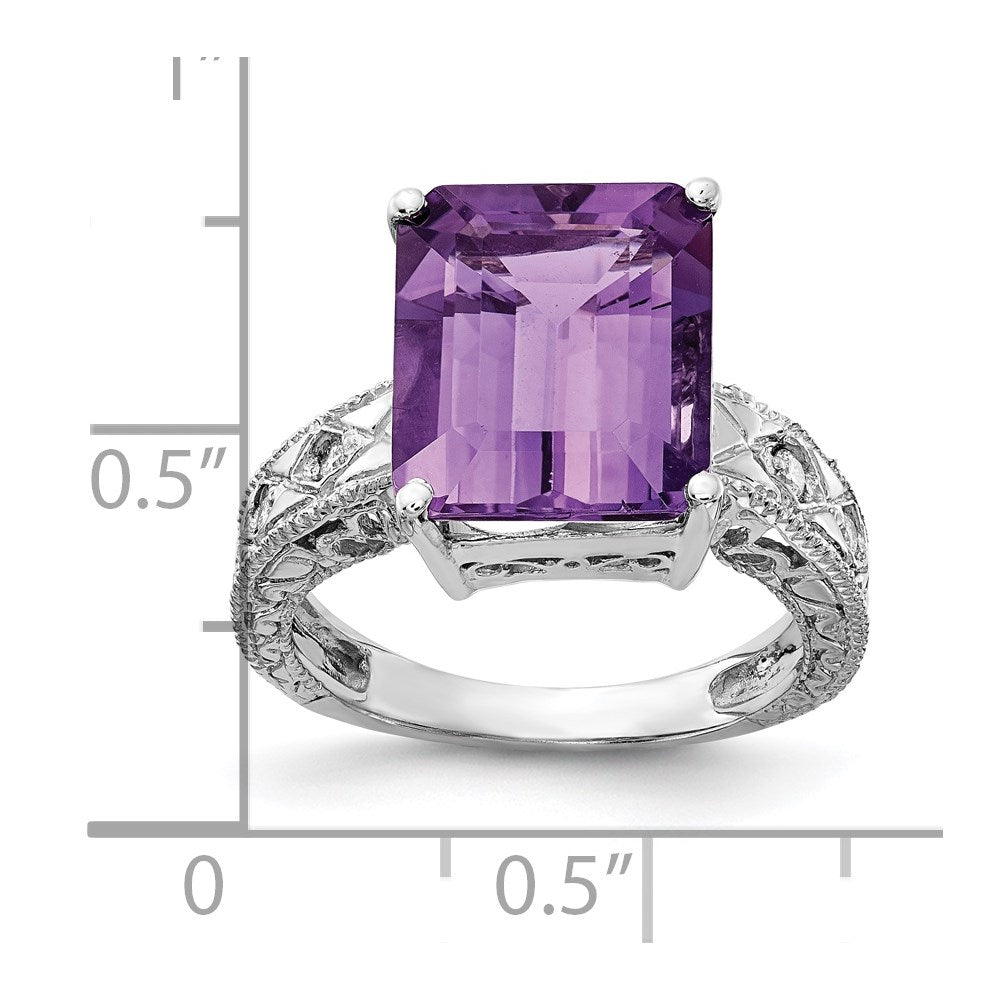 14k White Gold 12x10mm Emerald Cut Amethyst A Real Diamond ring