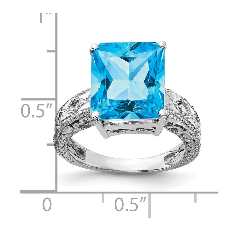 14k White Gold 12x10mm Emerald Cut Blue Topaz A Real Diamond ring