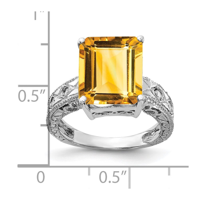 14k White Gold 12x10mm Emerald Cut Citrine VS Diamond ring