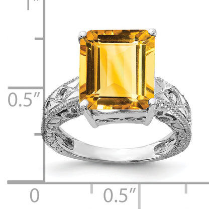 14k White Gold 12x10mm Emerald Cut Citrine VS Diamond ring