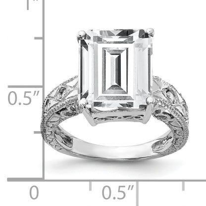 14k White Gold 12x10mm Emerald Cut Cubic Zirconia A Real Diamond ring