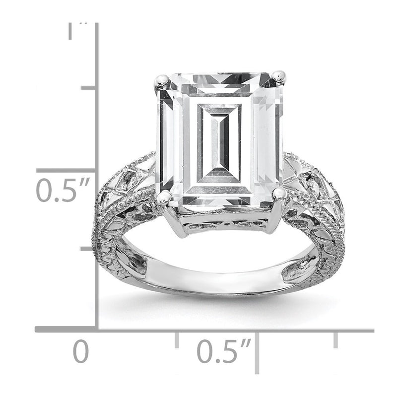 14k White Gold 12x10mm Emerald Cut Cubic Zirconia A Real Diamond ring