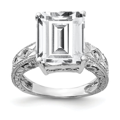 14k White Gold 12x10mm Emerald Cut Cubic Zirconia A Real Diamond ring