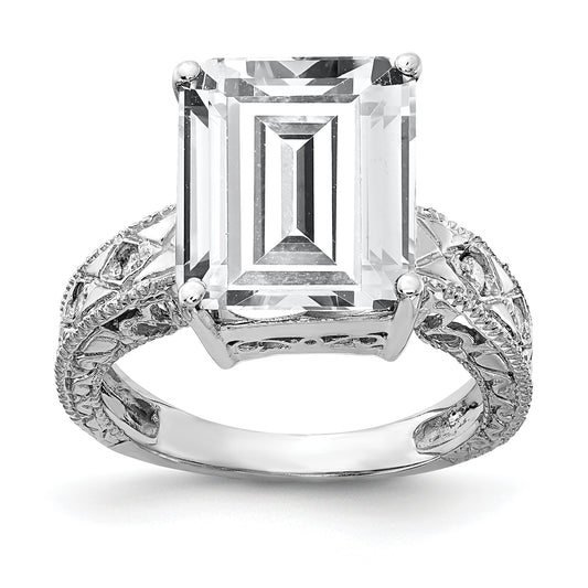 14k White Gold 12x10mm Emerald Cut Cubic Zirconia A Real Diamond ring