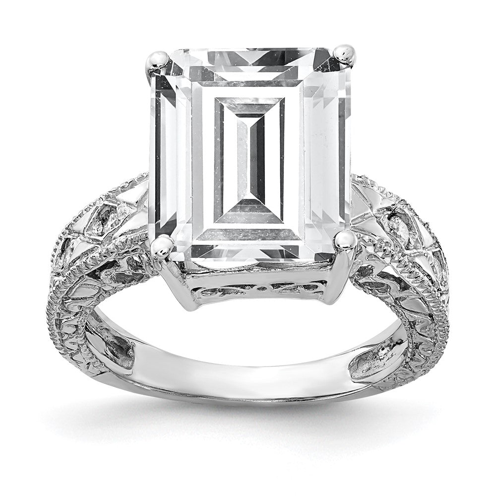 14k White Gold 12x10mm Emerald Cut Cubic Zirconia A Real Diamond ring