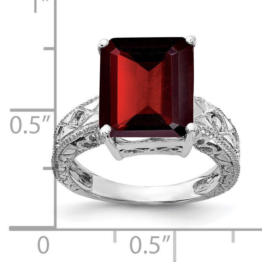 14k White Gold 12x10mm Emerald Cut Garnet A Real Diamond ring