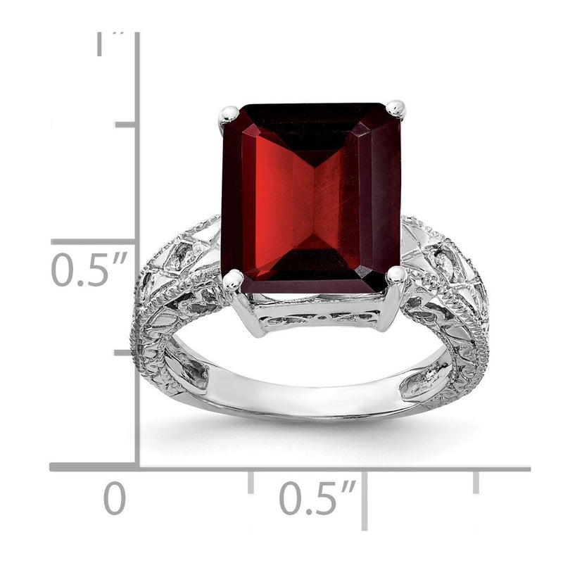 14k White Gold 12x10mm Emerald Cut Garnet VS Diamond ring