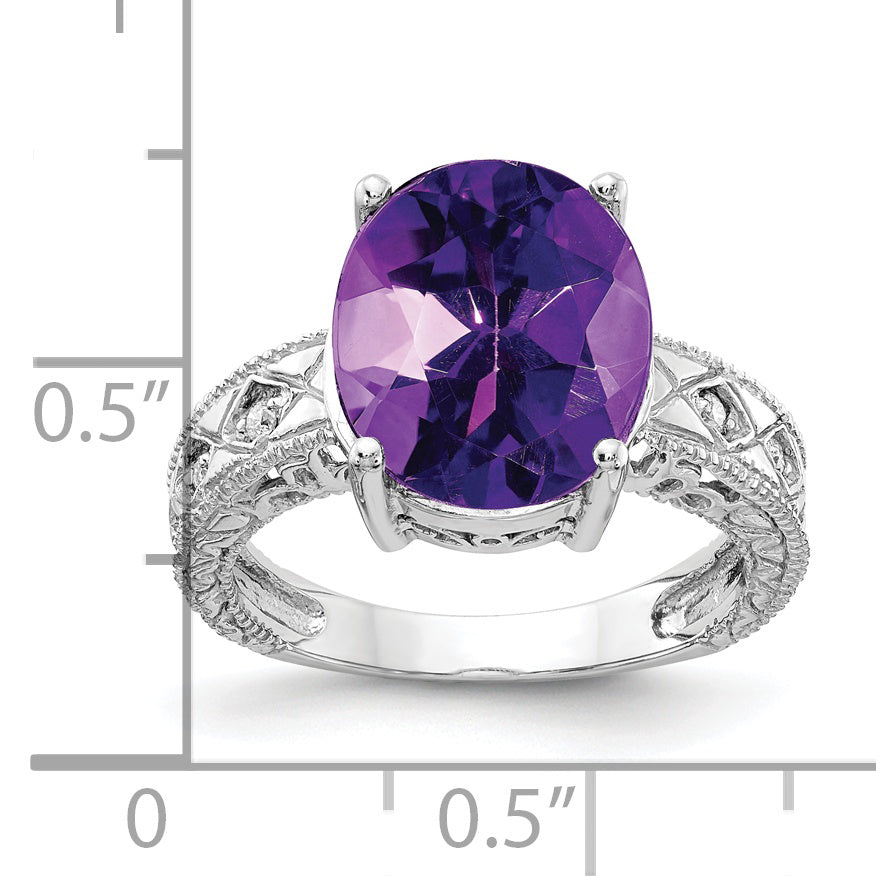 14k White Gold 12x10mm Oval Amethyst Checker A Real Diamond ring