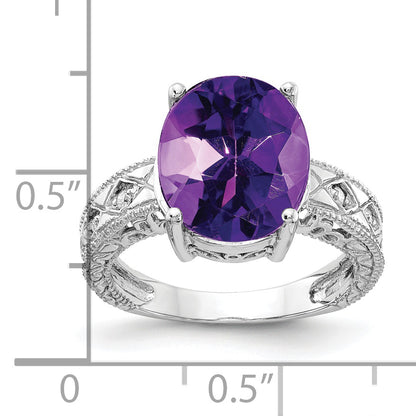 14k White Gold 12x10mm Oval Amethyst Checker A Real Diamond ring