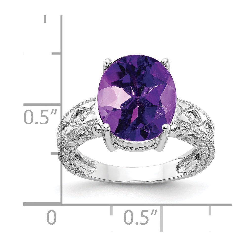 14k White Gold 12x10mm Oval Amethyst Checker A Real Diamond ring