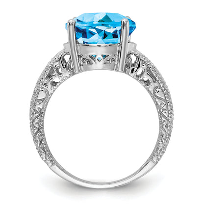 14k White Gold 12x10mm Oval Blue Topaz AA Diamond ring