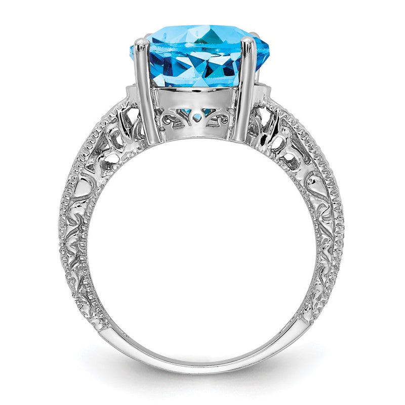 14k White Gold 12x10mm Oval Blue Topaz Checker A Real Diamond ring