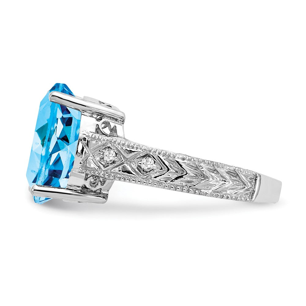 14k White Gold 12x10mm Oval Blue Topaz Checker A Real Diamond ring
