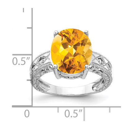 14k White Gold 12x10mm Oval Citrine VS Diamond ring