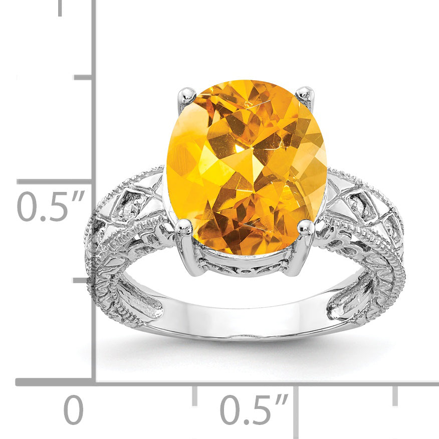 14k White Gold 12x10mm Oval Citrine Checker A Real Diamond ring