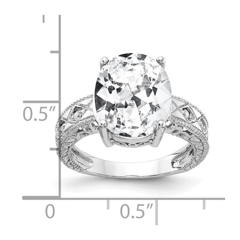 14k White Gold 12x10mm Oval Cubic Zirconia AA Diamond Ring