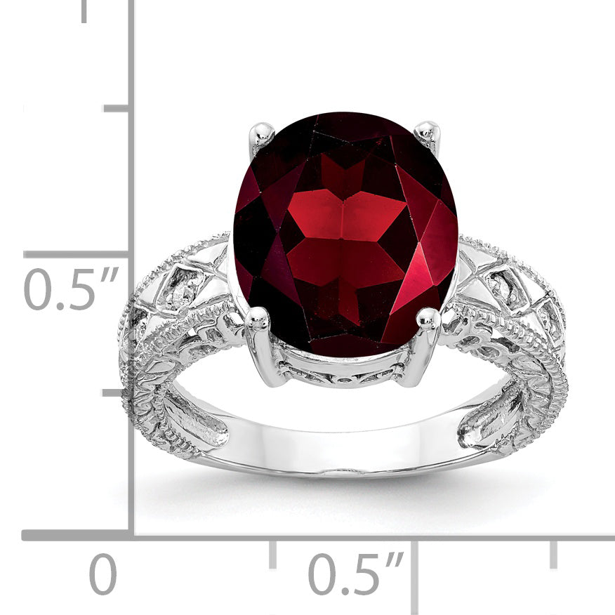 14k White Gold 12x10mm Oval Garnet Checker A Real Diamond ring