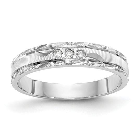 14K White Gold Aa Quality .03 Carat Diamond Trio Ladies Complete Wedding Band